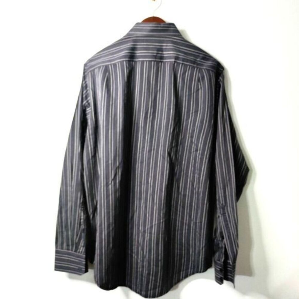 Black Brown 1826 Men M Black/Blue/White Stripe Long Sleeve Button Up Dress Shirt - Picture 6 of 8
